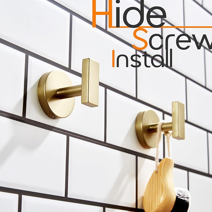 Robe Hook Bath Towel Hooks Stainless Steel Wall Hooks for Bathroom Kitchen Closet Garage Door Hanger Brushed Gold 2 Pack, AN1001GD-P2