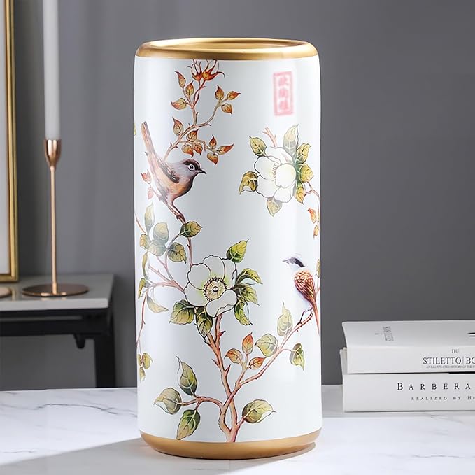 Ceramic Umbrella Stand Living Room Floor-Standing Freestanding Cane Chinese Umbrella Stand Multifunctional Painted Porcelain Vintage Ceramics Flower Vases for Home Office Entrance Indoor(C)-NeatNest