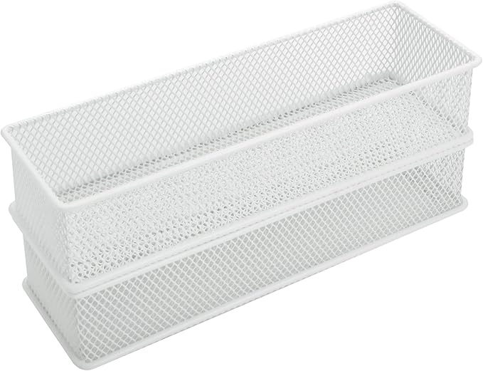 Annova Mesh Stackable Drawer Cabinet and Shelf Organizer Bins Storage Basket School Office Supply Holder Tray- Set of 2 (White, 3x9x2 Inch)-NeatNest