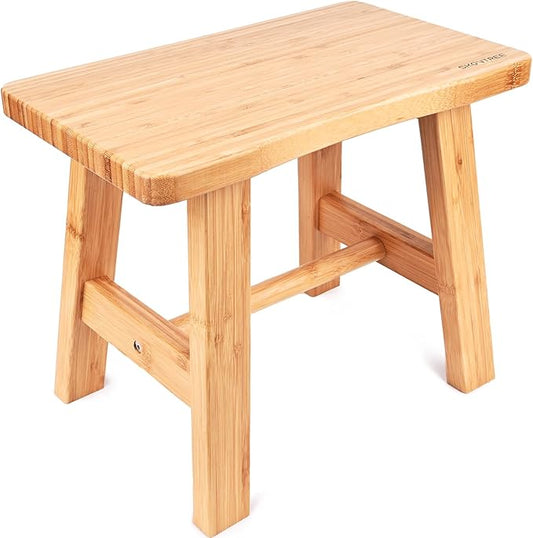 Bamboo Step Stool for Kids Adults Bathroom, 8 Inch One Step Stool You Can Sit On for Bedroom and Kitchen (Small).