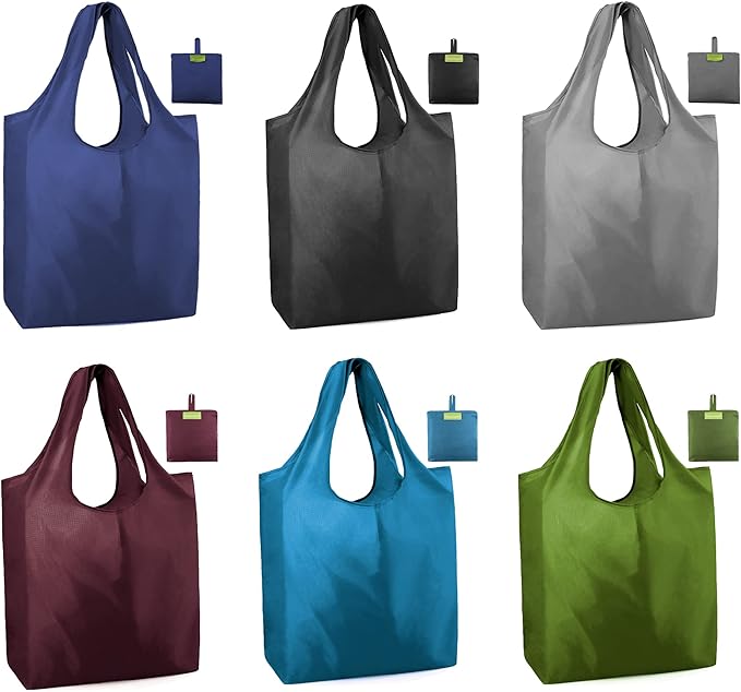 BeeGreen Reusable Bags Tote Bags for Women - 6 Pack Bulk Extra Large Reusable Gifts Bag with Handles - Heavy Duty Foldable Machine Washable Travel Grocery Bag Organizer (Packable Shopping Bags)-NeatNest