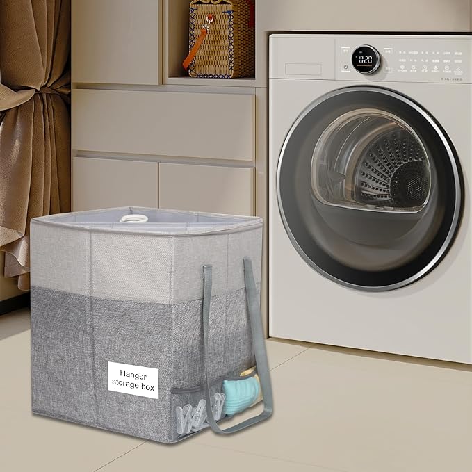 Clothes Hanger Organizer Bag with Lid,Rigid Hanger Storage Containers,Hanger Caddy Organizer Box with Handle and Label Window Keep Closet Laundry Rooms Tidy (Grey)-NeatNest