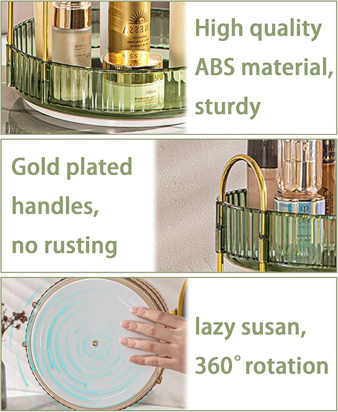 Rotating Makeup Organizer for Vanity, High-Capacity Skincare Clear Make Up Storage Perfume Organizers Cosmetic Dresser Organizer Countertop 360 Spinning (Green, 3 Tier)-NeatNest