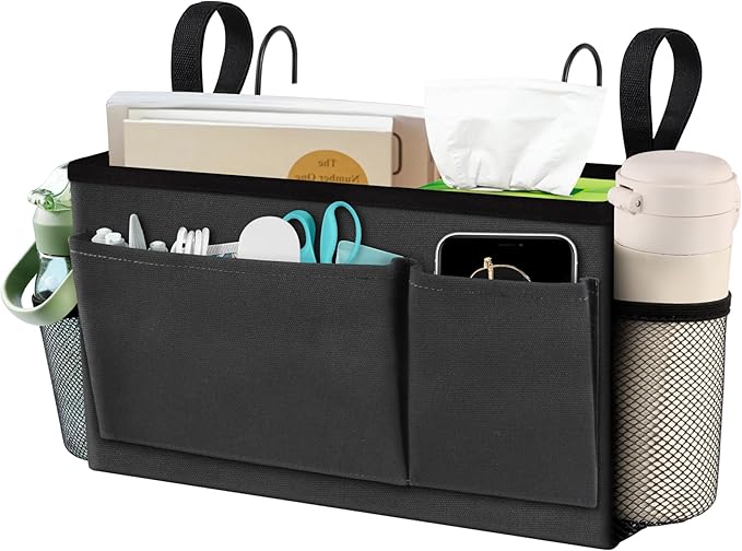 BlissTotes Bedside Caddy, Bedside Storage Organizer for Bunk Bed Accessories, Dorm Storage for Bedside Shelf and Bunk Bed Shelf, Bed Caddy for Home, Dorm, Bunk (Dark Gray, 1 Pack)-NeatNest