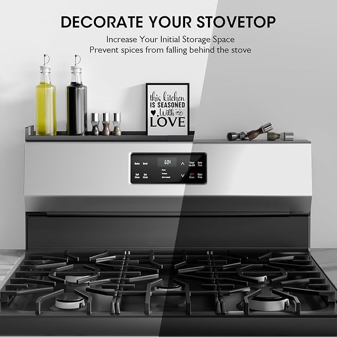 Bumusty 4X Strong Magnetic Shelf for Stove Top, 30" Adjustable Oven Shelf Spice Rack Over the Stove, Seasoning Organizer Kitchen Shelves, Matte Black-NeatNest