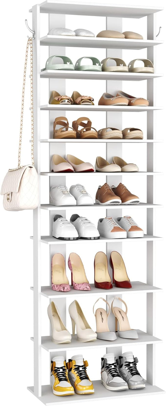 HOMEFORT 10-Tier Corner Shoe Tower - Double Rows, Slim Shoe Stand for 20 Pairs - Entryway, Hallway, Closet (White)-NeatNest