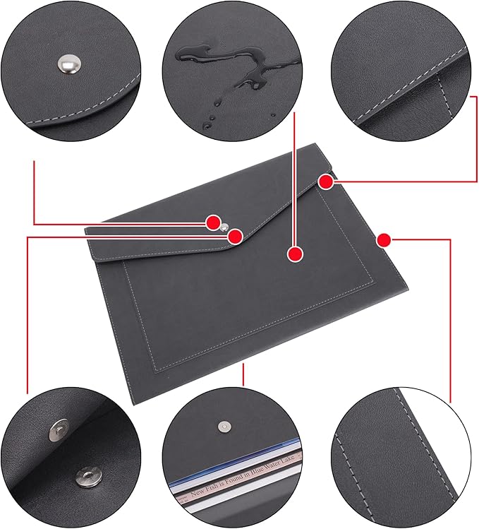 Wason Expanding A4 Document File PU Leather Envelope Case Holder-Large Size Pockets for Paper Bills Stationery Tablet and PC, Work Study Traveling (Grey)