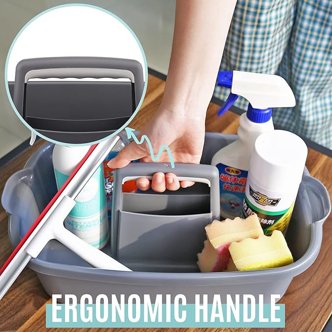 Cleaning Caddy Organizer with Handle, Gray Plastic Bucket for Cleaning Supplies Products, Cleaning Tool Storage Tote, 2 Pack-NeatNest