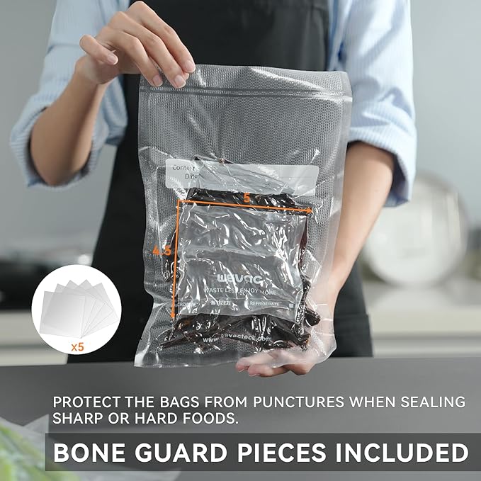 6" x 10" Precut Vacuum Sealer Bags, 200 Count, Includes 5 Liquid Block Bags & 5 Bone Guard Pieces, Heavy Duty for Food Storage, Sous Vide & Meal Prep, Wevac-NeatNest