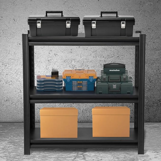 35" H Black Garage Shelving Unit, Garage Storage Shelves 1050LBS Heavy Duty Shelves, Adjustable 3 Tier Metal Shelving Utility Shelf for Home, Basement-NeatNest