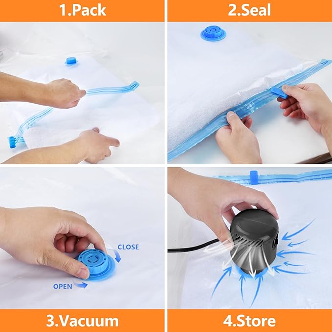 24 Pack Vacuum Storage Bags, Space Saver Bags, Compression for Comforters and Blankets, Plush Toy, Sealer Clothes Storage (5 Jumbo/5 Large/5 Medium/5 Small/4 Roll) Electric Vacuum Pump Included-NeatNest