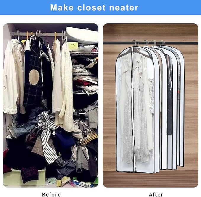 Clear Garment Storage with 4" Gusseted Hanging Covers - Durable, Transparent Protectors for Long Coats, Gowns, Dresses - 24"x 60"x 4" / 6 Pack-NeatNest