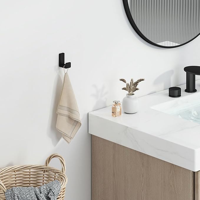 Angle Simple Towel Hook for Bathroom, SUS 304 Stainless Steel Compact Shower Robe Coat Wall Hook, Matte Black