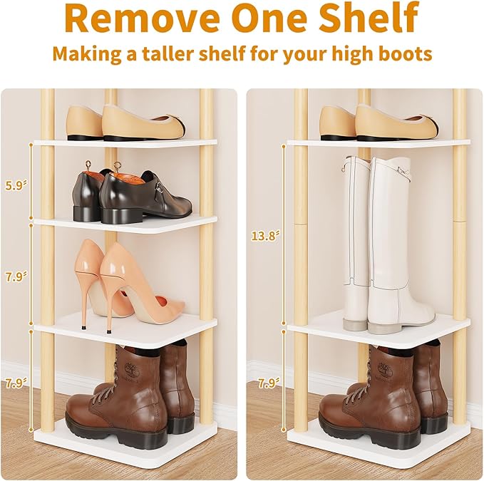 LUCKNOCK Vertical Shoe Rack, 8-Tier Tall Narrow Shoe Organizer for Entryway, Closet, Dorm & Small Spaces, Freestanding White Wooden Shoe Shelf Tower for Boots, Sneakers, Heels.-NeatNest