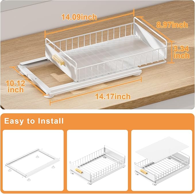 Under Sink Organizer, Single Tier Metal Pull Out Sliding Drawer Shelf for Kitchen Bathroom Cabinet Storage, Sturdy Rack – White-NeatNest