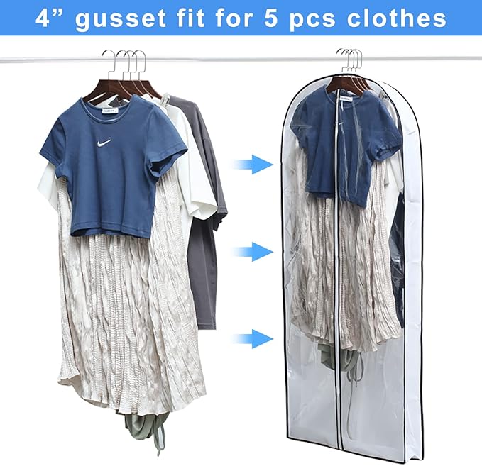 Hanging Clothes Storage with 4" Gusseted Garment Covers (Set of 6) - Clear Suit, Gown, Long Coat, Dress Protectors for Closet - 24"x 50"x 4" / 6 Pack-NeatNest