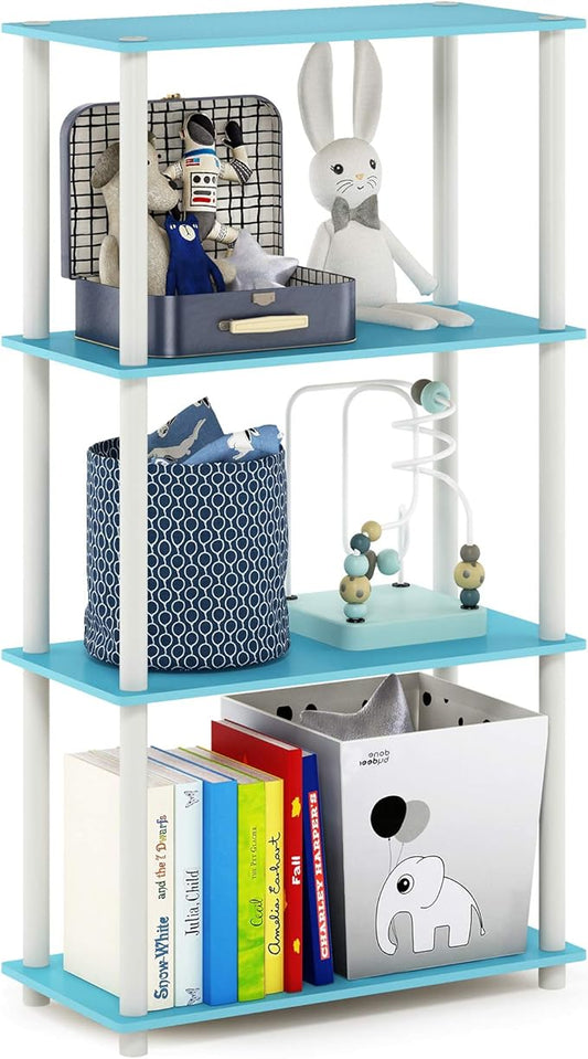 Furinno Turn-N-Tube 4-Tier Multipurpose Shelf Display Rack, Round Tubes, Light Blue/White-NeatNest