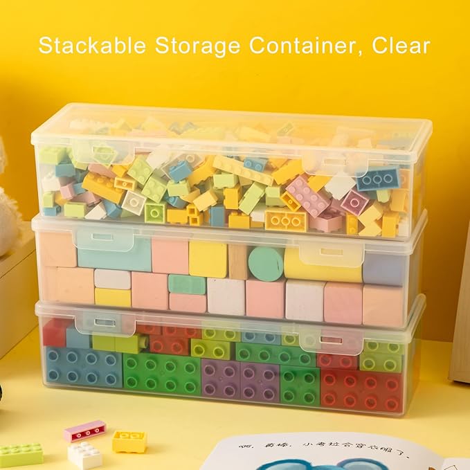 Clear Craft and Art Supply Storage Organizer, Small Deep Strips Container with Lid for Makeup, Paint Brush, Tools, Crayon, Stackable (Clear-1pack)-NeatNest