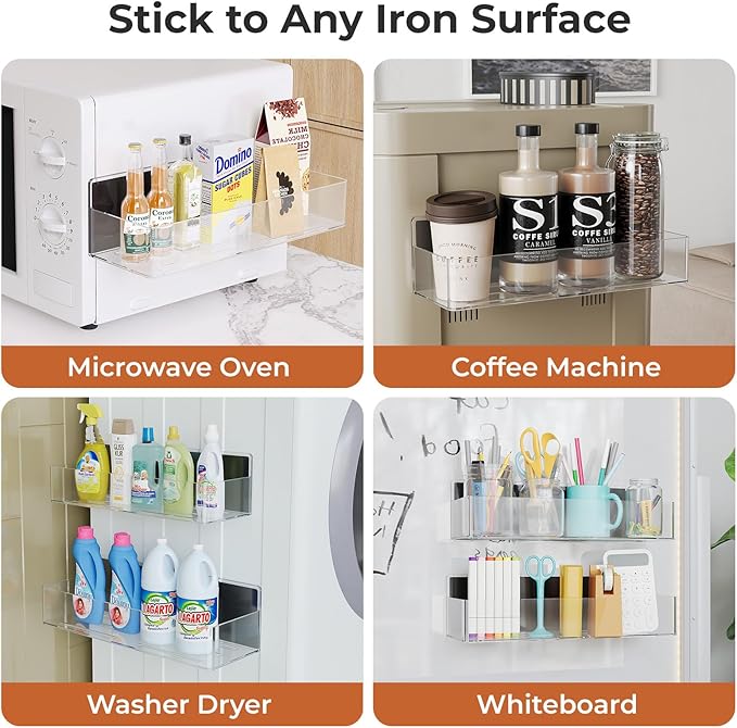 Magnetic Spice Rack for Refrigerator, Kitchen Organizer and Storage Shelf, Clear (6 Pack)…