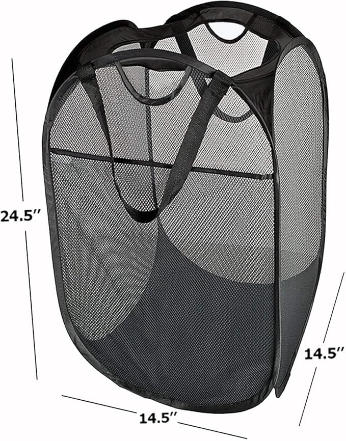 HOUSE AGAIN Mesh Popup Laundry Hamper, [Reinforced] Collapsible Laundry Basket, Foldable Pop Up Hamper with Durable Handles, Easy to Open and Fold for Dorm, Laundry Room, Bedroom, Travel, (Black)-NeatNest