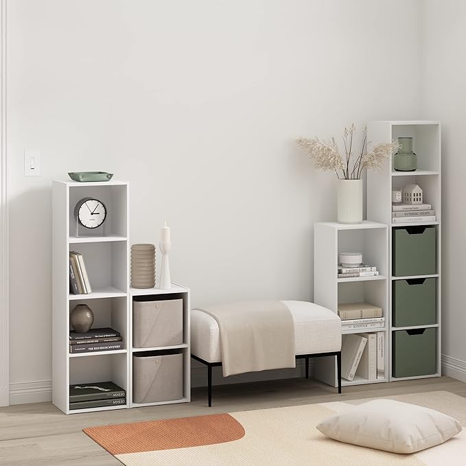 Furinno Luder Bookcase / Book / Storage, 5-Tier Cube, White-NeatNest