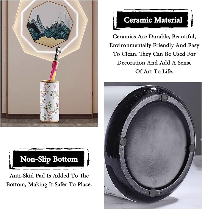 Ceramic Umbrella Stand Living Room Floor-Standing Freestanding Cane Chinese Umbrella Stand Multifunctional Painted Porcelain Vintage Ceramics Flower Vases for Home Office Entrance Indoor(C)-NeatNest