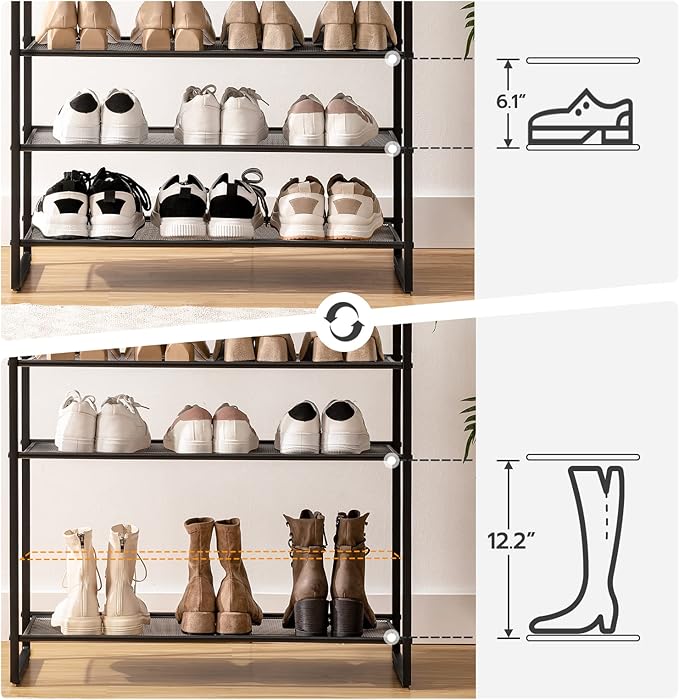HOOBRO 12-Tier Shoe Rack, 29.5" L Shoe Storage Organizer, Large Capacity Shoe Shelf for Front Door Entrance, Entryway, Closet, Holds 36-48 Pairs of Shoes, Closet, Rustic Brown and Black BF127XJ01-NeatNest