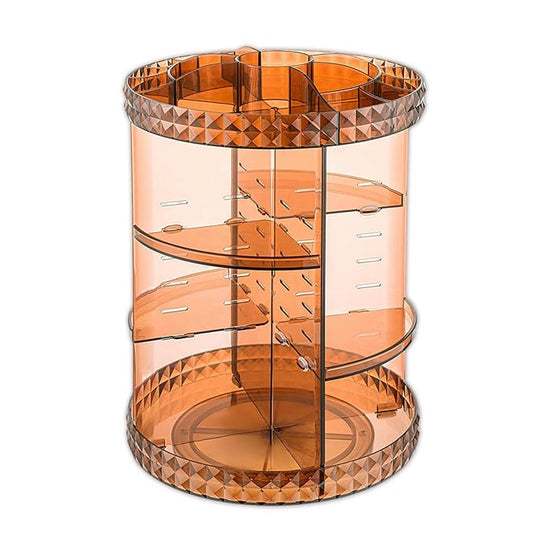 V-HANVER 360 Rotating Makeup Organizer Perfume Organizer Coffee Color Cosmetic Storage Display Case Large Capacity Beauty Holder Adjustable Partition Height for Bedroom Dresser or Bathroom Vanity-NeatNest
