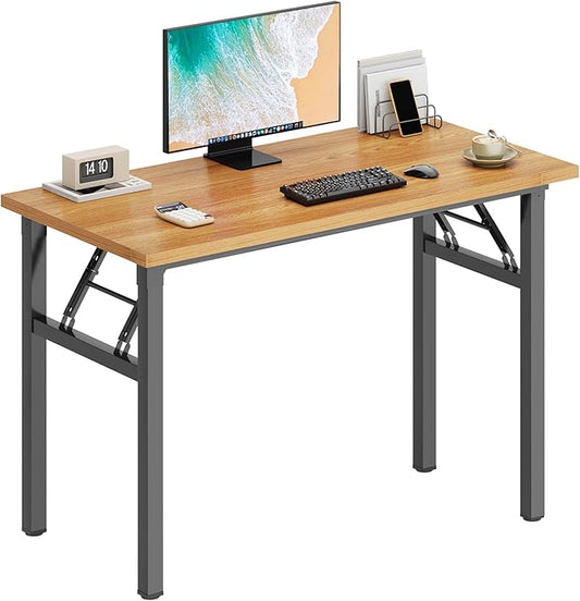 DlandHome Computer Desk Folding Table 39.4 inches Writing Desk for Small Space Study Table Laptop Desk No Assembly Required Teak&Black-NeatNest
