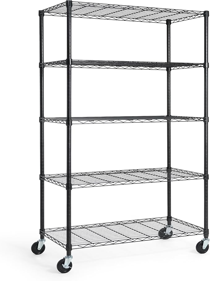 CAPHAUS NSF Commercial Grade Wire Shelving w/Wheels, Leveling Feet & Liners, Storage Metal Shelf, 36 x 18 x 76 5-Tier No Liner (RWW-CH36185HDW-BK@CH-CM)-NeatNest