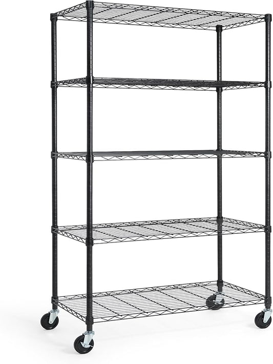 CAPHAUS NSF Commercial Grade Wire Shelving w/Wheels, Leveling Feet & Liners, Storage Metal Shelf, 36 x 18 x 76 5-Tier No Liner (RWW-CH36185HDW-BK@CH-CM)-NeatNest