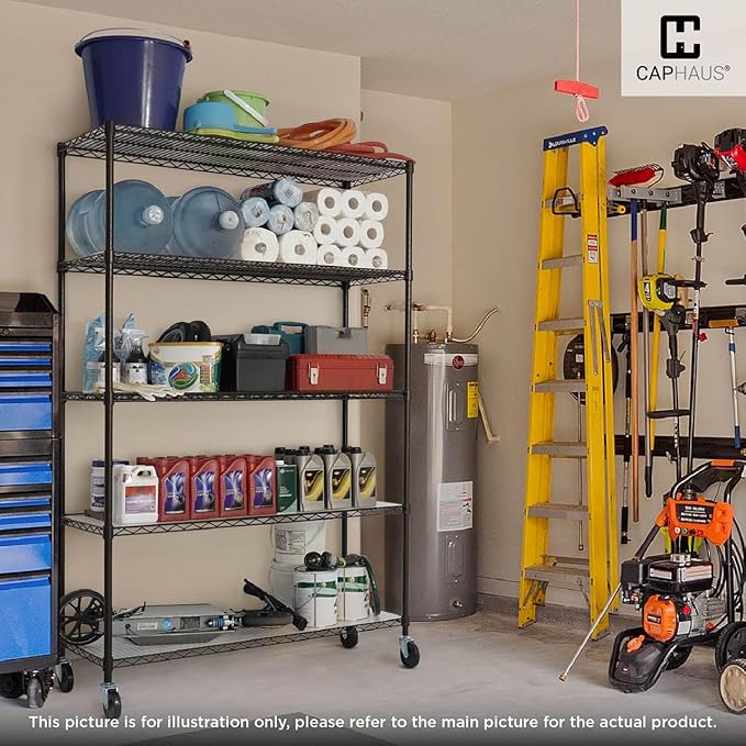 CAPHAUS NSF Commercial Grade Heavy Duty Wire Shelving w/Wheels, Leveling Feet & Liners, Storage Metal Shelf, Garage Shelving Storage, Utility Wire Rack Storage Shelves, 48 x 18 x 76 6-Tier No Liner-NeatNest