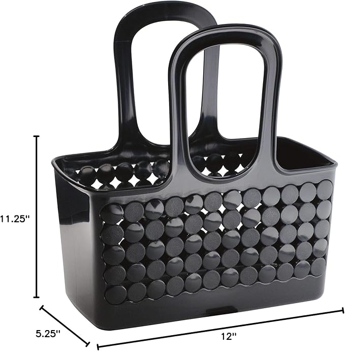 iDesign Portable Plastic Shower Tote Caddy with Handle for College Dorm or Bathroom - Black - Made in USA