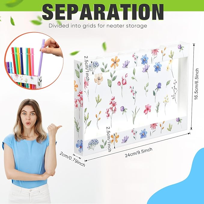 Acrylic Straw Holder for Cabinet Door with Double Sided Adhesive Tape Reusable Straw Organizer Tumbler Storage Kitchen Accessories Container for Counter Cupboard(Floral,Large,White)