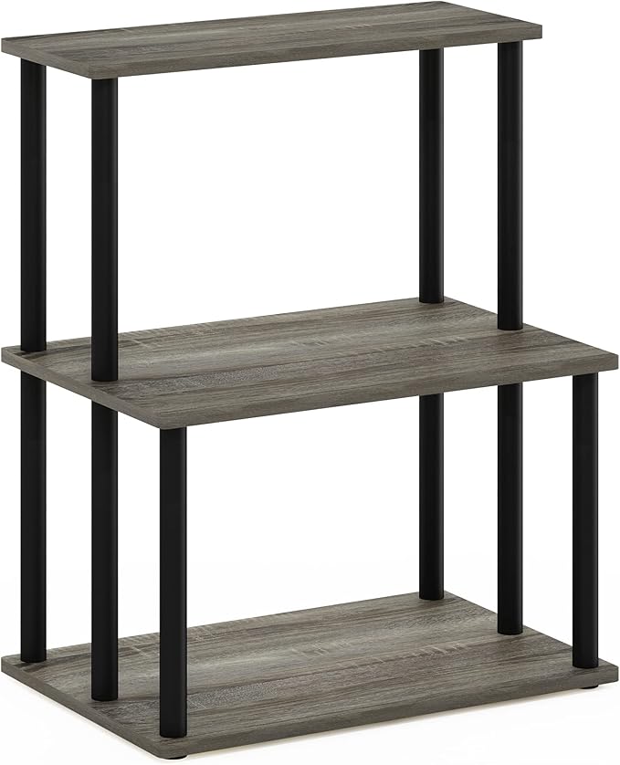 Furinno Turn-N-Tube 3-Tier Toolless Kitchen Storage Shelf, French Oak Grey/Black-NeatNest