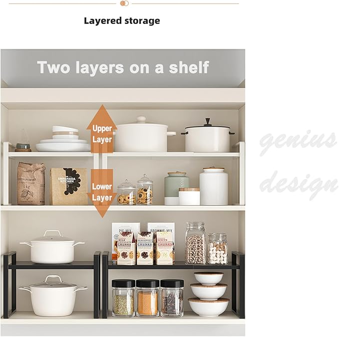 3 Pack Expandable Cabinet Shelf Organizer Kitchen Shelf Riser Stackable Pantry Shelves Kitchen Organizers and Storage Metal Spice Rack Countertop Organizer Cupboard Adjustable Shelfs Desk Rack Shelf-NeatNest