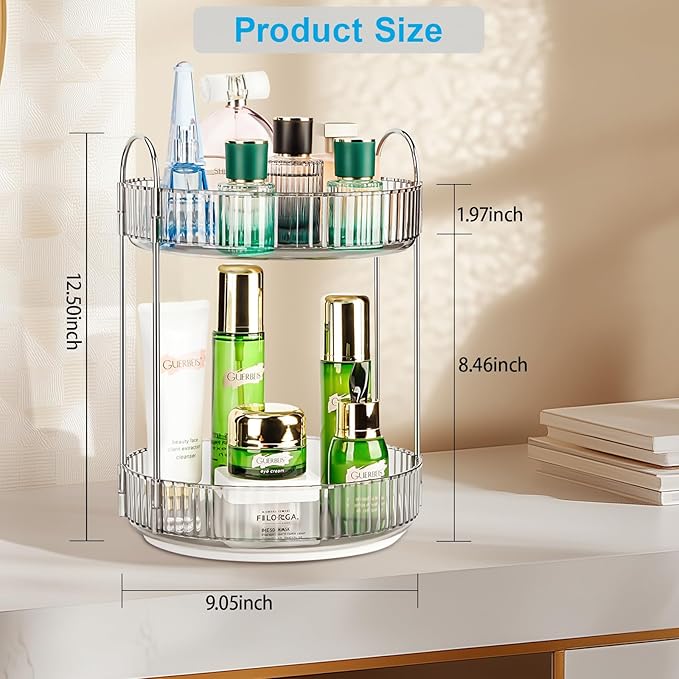 360 Rotating Makeup Organizer, 2 Tier Lazy Susan Bathroom Organizer, Easy to Install, Ideal Storage for Perfume, Skincare, Cosmetic, Dresser or Vanity Countertop (Classic Grey, 2 Tier)-NeatNest