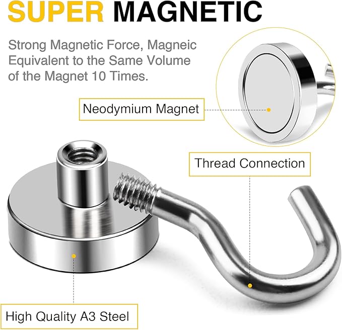 DIYMAG Magnetic Hooks, 50 LB Heavy Duty Magnet with Hooks,20 Packs Strong Rare Earth Neodymium Magnet Hooks for Hanging, Magnetic Hanger for Curtain, Home, Kitchen, Workplace-NeatNest