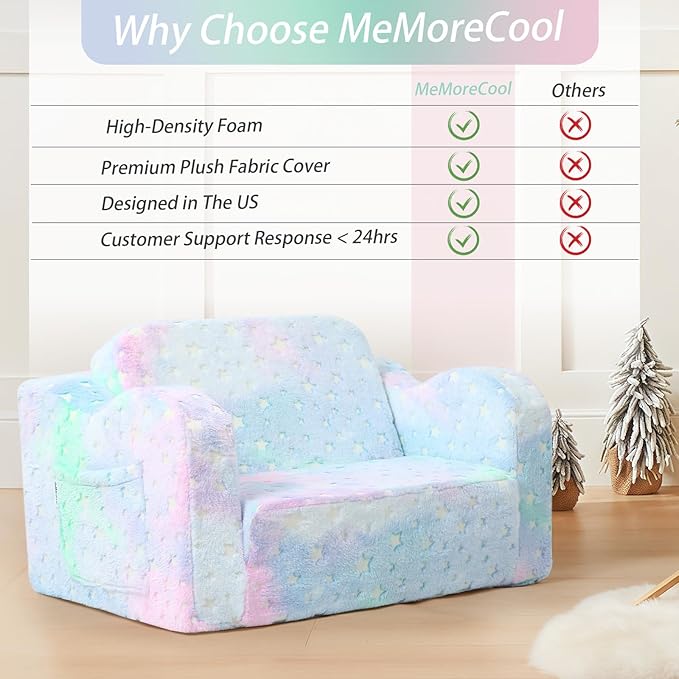 Folding Toddler Chair, Soft Plush Fold Out Kids Couch Sofa Glow in The Dark, Comfy Baby Recliner for Girls Boys (Blue Galaxy)-NeatNest