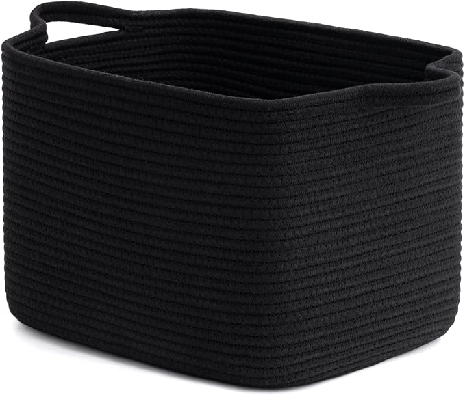 INDRESSME Woven Storage Basket, Black Baskets for Gifts, Nursery Toy Basket, Rope Baskets for Organizing, Shelf Storage, Multi-Purpose Organizer for Shoes, Clothes, Towels, Laundry 13 x 10 x 9 Inches