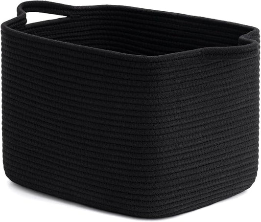 INDRESSME Woven Storage Basket, Black Baskets for Gifts, Nursery Toy Basket, Rope Baskets for Organizing, Shelf Storage, Multi-Purpose Organizer for Shoes, Clothes, Towels, Laundry 13 x 10 x 9 Inches