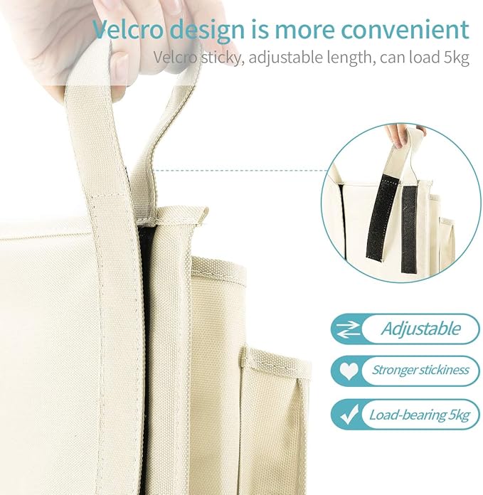 Bseash Bunk Bed Organizer, Bedside Caddy Hanging Bed Organizer Storage Bag 8 Pockets, for College Dorm Rooms Bed, Hospital Bed, Baby Bed Rails, 600D Oxford Cloth (Beige)-NeatNest