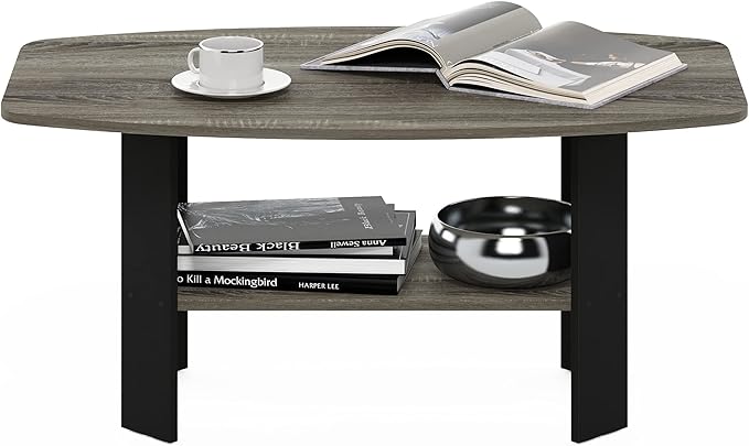 Furinno Simple Design Coffee Table, French Oak Grey/Black-NeatNest