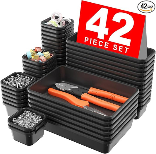 A-LuGei 【42PCS】【Black】 Tool Box Organizer Tray Divider Set, Desk Drawer Organizer, Garage Organization and Storage Toolbox Accessories for Rolling Tool Chest Cart Cabinet Work Bench Small Parts-NeatNest
