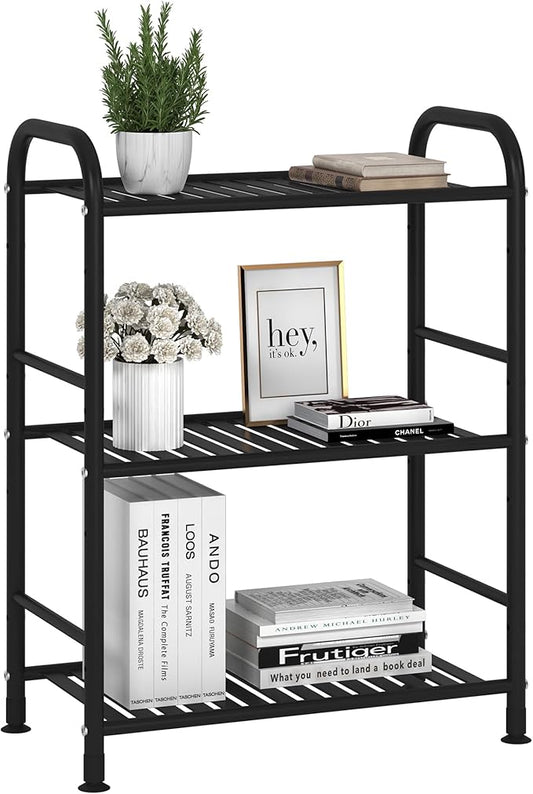 JSB 3-Tier Adjustable Shelving Unit, Heavy Duty Storage Rack Organizer Metal Corner Shelf for Kitchen Living Room Laundry Pantry Bathroom (Black, 3 Tier)…