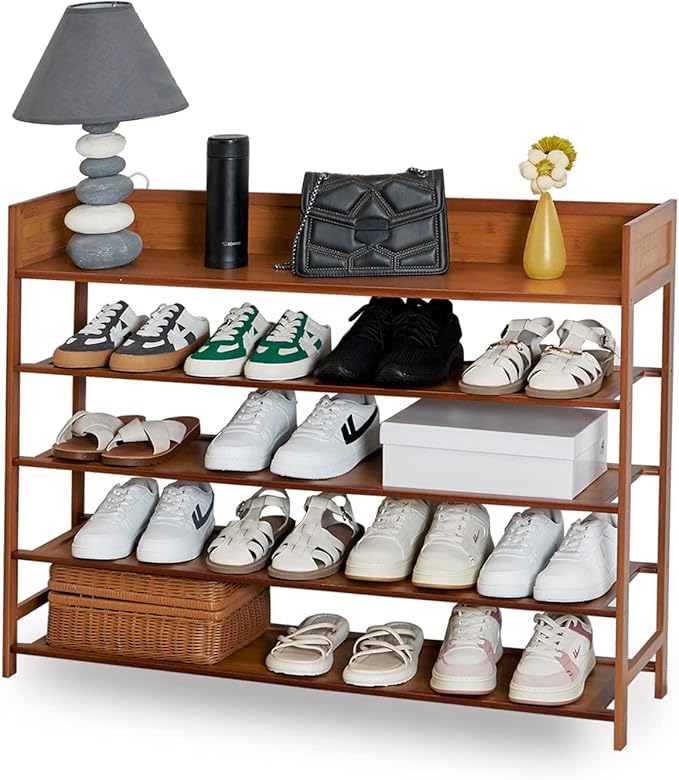 latifolia Shoe Rack, 5-Tier Bamboo Shoe Rack Organizer for Entryway Hallway, Brown(39.40''L)-NeatNest