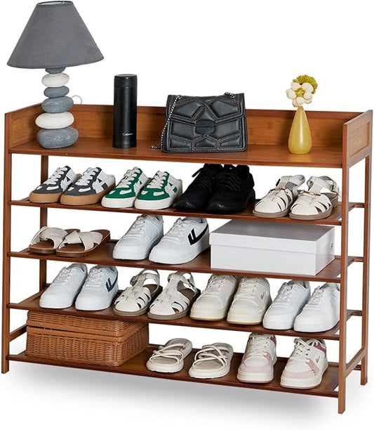 latifolia Shoe Rack, 5-Tier Bamboo Shoe Rack Organizer for Entryway Hallway, Brown(39.40''L)-NeatNest