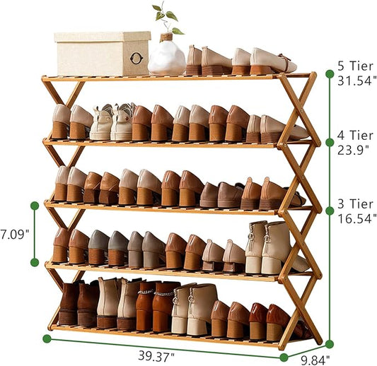 Choclaif Free Standing Shoe Racks for Closet, Shoe Shelf Bamboo Shoe Rack for Bedroom, Entryway Hallway Closet Living Room Organizer（4 Tier）-NeatNest