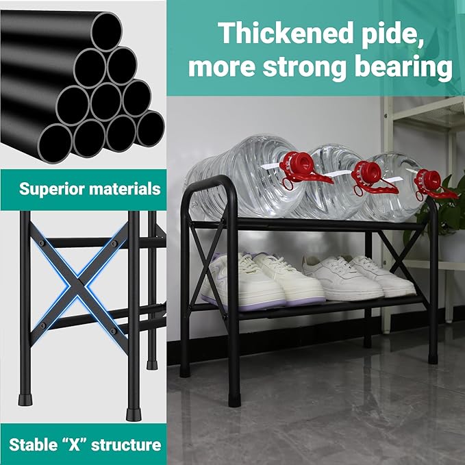 2-Tier Expandable Shoe Rack for Closet, Adjustable Shoe Organizer Metal Shoe Shelf for Entryway, Garage & Corridor, Free Standing Shoe Holders, Easy to Assemble-NeatNest