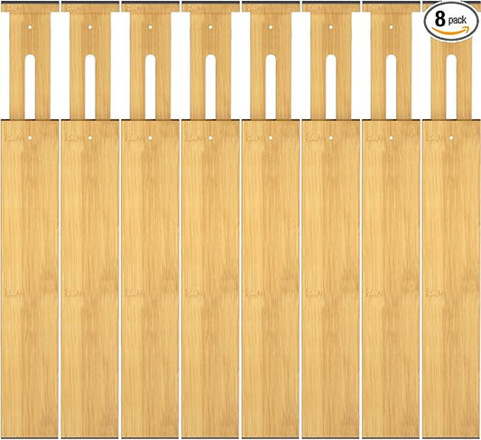 Bamboo Drawer Dividers,17-22" Adjustable Kitchen Drawer Organizer for Clothes,8 Pack Expandable Drawer Organization Separators for Bedroom,Bathroom,Dresser and Office,Natural-NeatNest